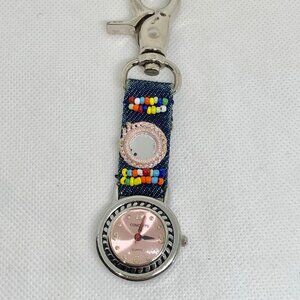 Concepts clip on fob pocket watch silver tone 27mm size colorful beads running